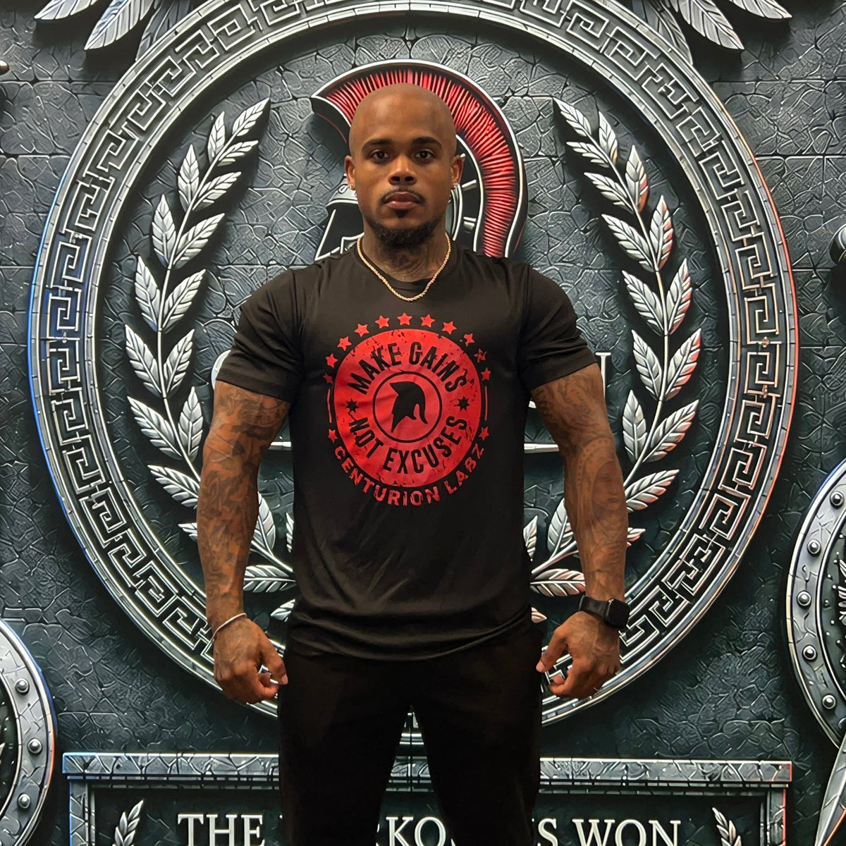 Make Gains, Not Excuses T-Shirt (Black/Red)