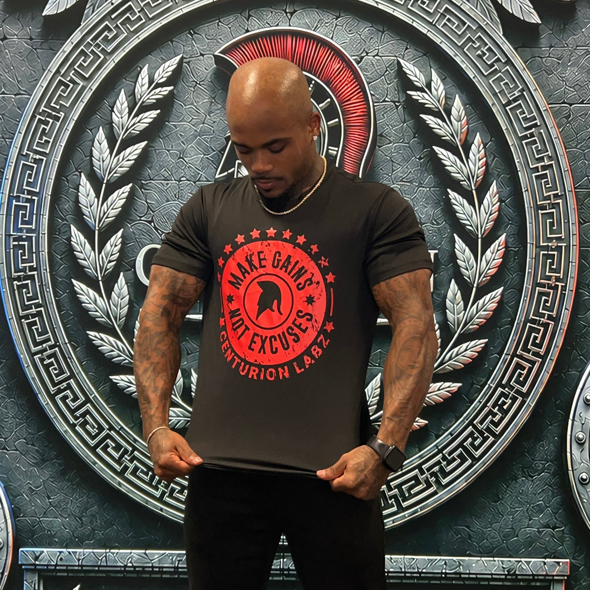 Make Gains, Not Excuses T-Shirt (Black/Red)