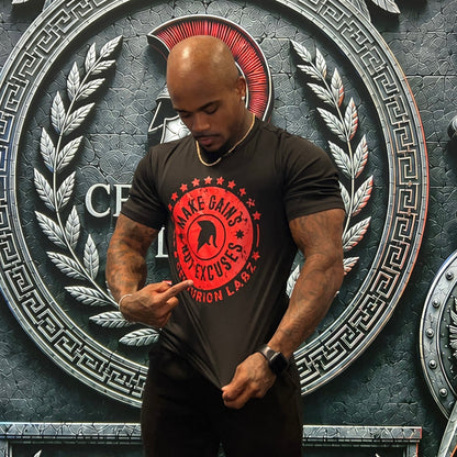 Make Gains, Not Excuses T-Shirt (Black/Red)