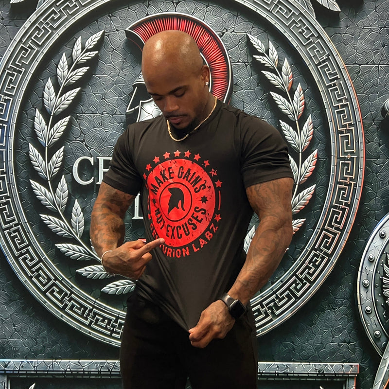 Make Gains, Not Excuses T-Shirt (Black/Red)